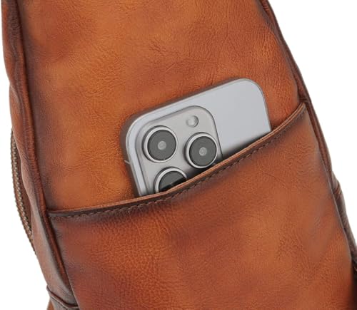 Image of Genuine Leather Sling Bag for Men and Women Chest Pack Purse Crossbody Shoulder Bag Sling Backpack (Brown)