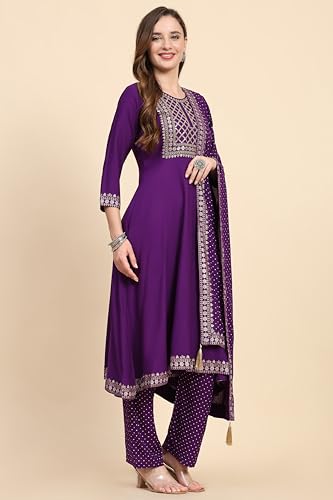Image of TRENDMALLS Women's Rayon Foil Print Salwar Suit Set Anarkali Kurta Pant with Dupatta Pink Kurta Set for Women