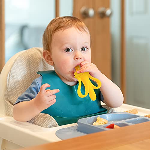 Baby Fruit Food Feeder Pacifier,Silicone Baby Teether Fresh Frozen Fruit Teether Toy-2 in 1 Silicone Fruit Feeder and Teether for Baby Infant Teething Toys,with Travel Case(Yellow)