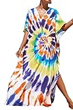 L-Peach Damen Bohemian Kaftan Nachthemd Langes Loungewear Strandkleid Vertuschungen Robe Sarong Pareo
