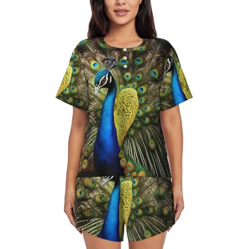 Pyjama deux pièces femme fini les nuits trop chaudes grâce au short imprimé paon