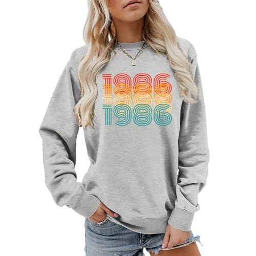 MLZHAN 1986 Letter Print Women Vintage Sweatshirt 40th Birthday Gift Shirts Long Sleeve Tops Born in 1986 Retro Sweatshirts (Grey,S)