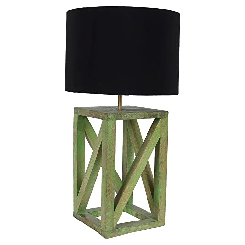 Image of tu casa Handcrafted Mango Wood Table Lamp with Pleated Off-White Cotton Fabric Shade | Elegant Bedside Night Lamp for Bedroom & Living Room