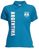 Aufdruck: Premium Flex Argentinien Argentina Damen Polo-Shirt Name Nr WM-2022 Trikot Azurblau L