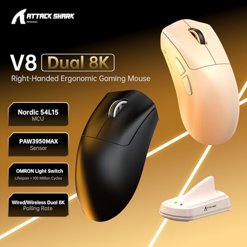 Image of ATTACK SHARK V8 8000Hz Wireless Gaming Mouse, 59g Lightweight, White