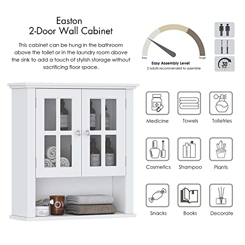 Spirich Home Bathroom Wall Cabinet Over The Toilet, Hanging Wall Mounted Storage Medicine Cabinet With Adjustable Shelf And Double Windowpane Glass Doors, White #TOP4