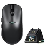 A.JAZZ AJ159P MC PRO Kabellose Gaming-Maus mit RGB-Ladedock, 57g Superlight, Tri-Mode Bluetooth/2.4G/USB-Kabel, Optischer PixArt PAW3311 Sensor mit 24.000 DPI – für PC/Mac/Win11/PS - Schwarz