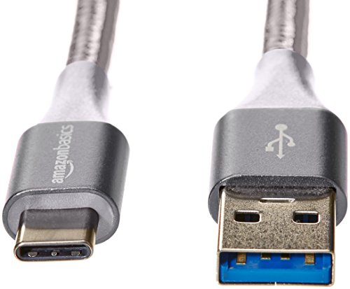 Image of AmazonBasics Double Braided Nylon USB Type-C to Type-A 3.1 Gen 2 Cable for Charging Adapter, 3 Feet (0.9 Meters) - Silver