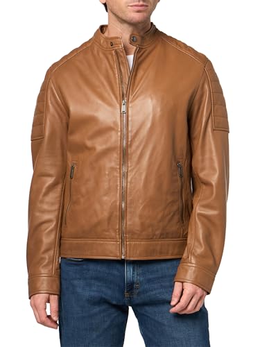 Image of Cole Haan Men's Stand Collar Fully Lined Leather Jacket