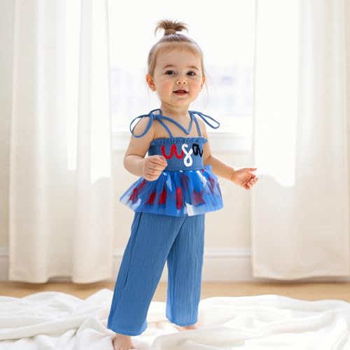4th Fourth Of July Toddler Girl Outfit Usa Romper Spaghetti Strap Jumpsuit Red White And Blue Outfits With Tutu3