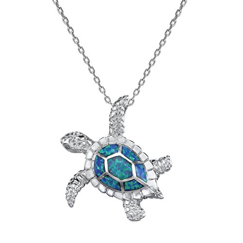 VIKI LYNN Collier Pendentif Tortue Argent de Bleu Opale Synthétique Bijoux en Forme de Mignon Tortue Marine Sterling Argent 925 Fin Classique et Elégant Idée Cadeau Femme Original pour tous les occasions Cover