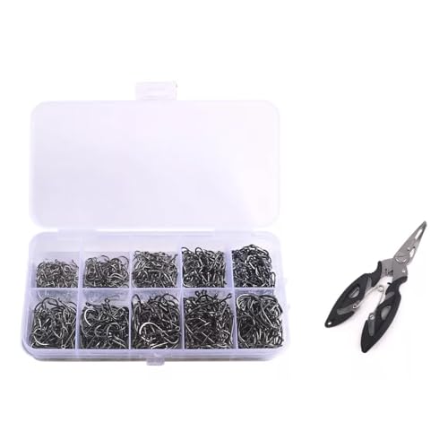 Kit de Anzóis de Pesca, 600 Peças em 10 Tamanhos, com Alicate Rem...