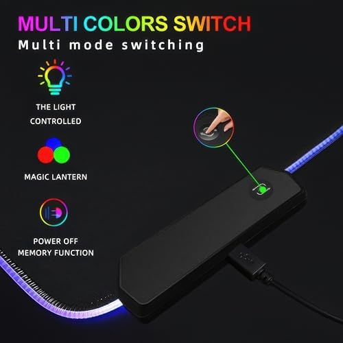 RGB Işıklı Gaming Mouse Pad 80x30 XXL - 13 Mod LED Oyuncu Mousepad, Kaymaz Su Geçirmez Büyük Oyun Altlığı, USB Plug&Play Klavye Mouse Pad - Görsel 6