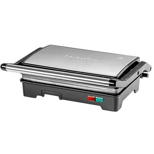 Daewoo Health Grill & Panini Press 750W Electric Non-Stick Sandwich Maker with Floating Hinged Lid Open Flat Grill Drip Tray Compact Tabletop Press for Meat Veg & Toasties