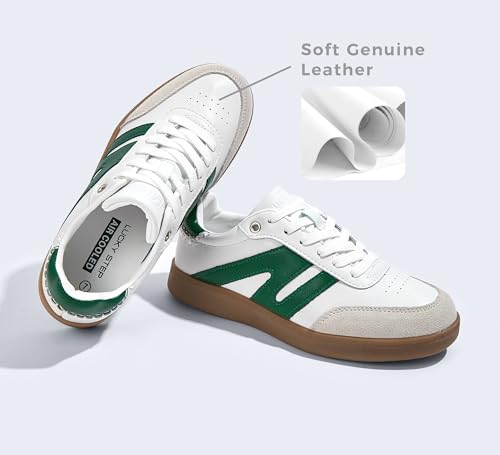 Image of LUCKY STEP Women Classic Retro Gum Sole Fashion Sneakers Casual Tennis Skate Shoe Genuine Leather Walking Footwear Anti Slip Trainers