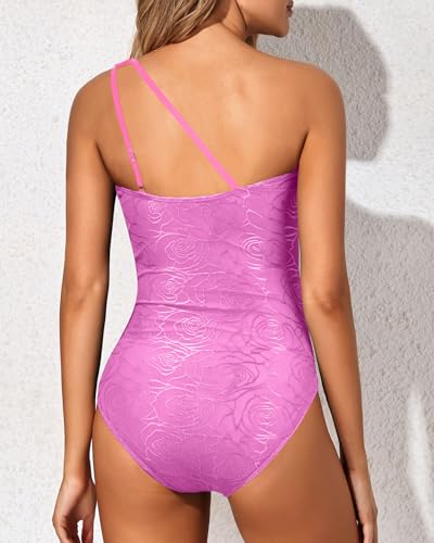 Image of Holipick One Shoulder One Piece Swimsuit for Women Tummy Control Bathing Suits Modest Full Coverage Keyhole Swimwear