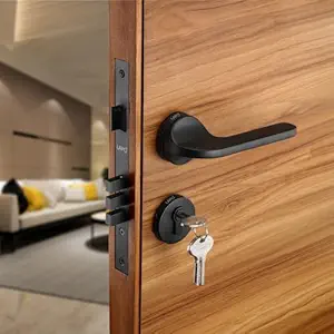 LAPO Luxury Door Locks for Main Door, Door Lock for Bedroom, Mortise Door Lock Set, Door Lock Handle Set with 3 Brass Key for Home, Office, Hotel (Black Finish) Ro-127
