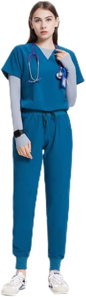 Uniforms World Scrubs for Women Set - Stretch Scrub Top & Pants with 8 Pockets, Yoga Waistband, Anti Wrinkle, Slim Fit