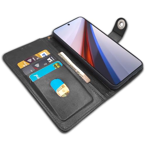 Image of Pikkme iQOO 12 5G Flip Cover Leather Finish | Inside TPU with Card Pockets | Wallet Stand and Shock Proof | Complete Protection Button Flip Case (Black)