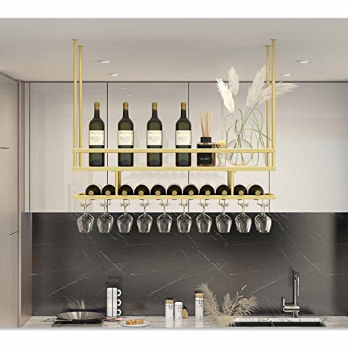 Support à vin suspendu réglable de 30 à 55 cm avec double étagère - 2