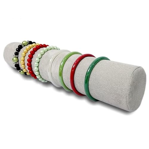 Scikheft Bracelet Bangle Watch Roll Travel Pouch Jewelry Organizer, Black Gray Velvet Portable Zipper Pouch With Removable Roll Insert For Standard Size 12.5" W X 2.8" Diameter. (Black & White) #TOP3