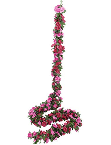 Miracliy 5 Pack 41 FT Fake Rose Vine Flowers Plants Artificial Flower Hanging Rose Ivy Home Hotel Office Wedding Party Garden Craft Art DÃ©cor (Red & Fuchsia)