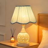 XINYASEE lámpara de mesa de cerámica Estilo romántico,E27lámpara de mesilla de noche para salón dormitorio (Azul)