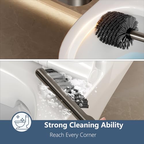 Image of 2 in 1 Toilet Brush and Holder Set,Hidden for Toilet Brush Set with 1 Crevice Cleaning Brush,Suction Cups Cleaning Caddy for Storage and Organization,Bathroom Cleaning Tools (2 Pack)