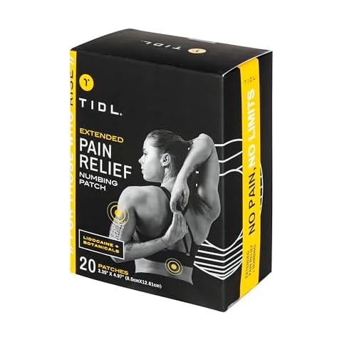 TIDL Lidocaine Patches with Menthol, 20 Count, Maximum Strength for Targeted Back Pain, Joint & Muscle Pain Relief, Immediate Numbing & Soothing, Non-Stick Adhesive for Easy Application & Removal Cover