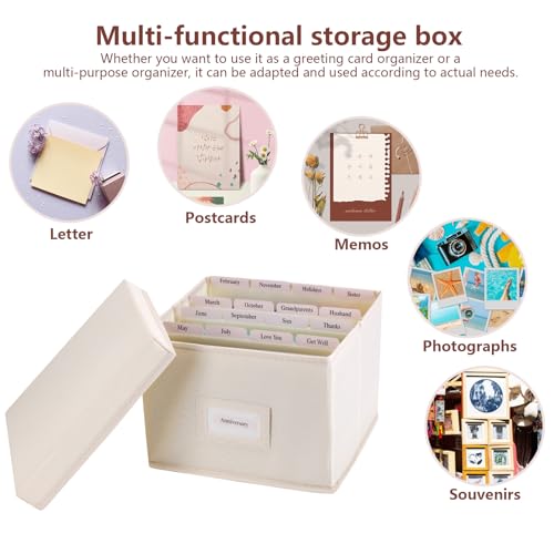 Wanapure Removable Dividers Greeting Card Organizer, Collapsible Greeting Card Storage Box, Card Organizer Box With Dividers, Greeting Card Holder With Lids