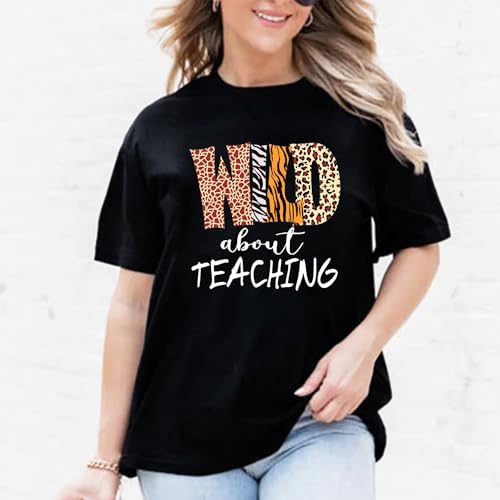 Womens Teacher Shirts Wild About Teaching Leopard Print T-Shirt Teacher Life Tee Top2
