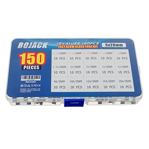 Bojack 15 Values 150 Pcs Fast Blow Glass Fuses Assortment Kit 5X20 Mm 250 V 0.1 0.2 0.25 0.5 1 1.5 2 3 4 5 8 10 12 15 20 A Packag In A Clear Plastic Box #TOP5