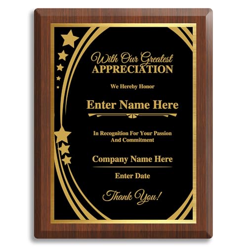 Elegant Custom Plaque - Add Your Own Text or Logo - Personalized Award Plaque for Employee of the Month, Ideal as Recognition Awards for Employees, Retirement, and Service Appreciation (Greatest Appreciation, 8" x 10")