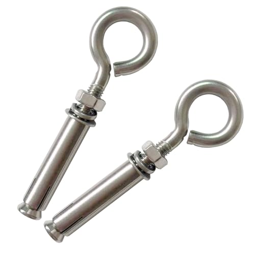 Image of 2 Pack M8 Stainless Steel Expansion Screws Heavy Duty Shoulder Lag Eyebolts Lifting Ring Bolt Wall Concrete Anchors Fastener with Nut for Wall Ceiling Concrete Masonry