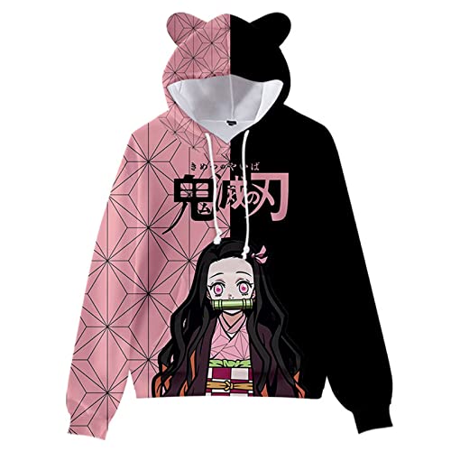 Demon Slayer Cosplay Kostüm Hoodies Süße Katzenohr Sweatshirts 3D Gedruckte Cartoon Anime Mit Kapuze Harajuku Streetwear Kawaii Frauen Hoodie (S,Color 01)
