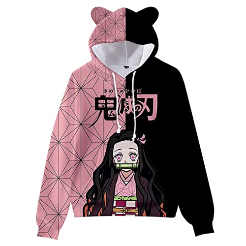 Demon Slayer Cosplay Kostüm Hoodies Süße Katzenohr Sweatshirts 3D Gedruckte Cartoon Anime Mit Kapuze Harajuku Streetwear Kawaii Frauen Hoodie (M,Color 01)