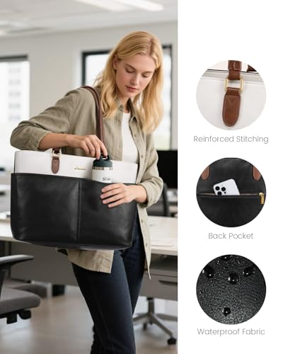 Image of LOVEVOOK Work Tote Bags for Women, Embossed Retro Leather 17.3 Inch Laptop Bag with Large Cup Holder, Teacher Nurse Medical Professional Computer Bag, Office Briefcase Handbag Gift