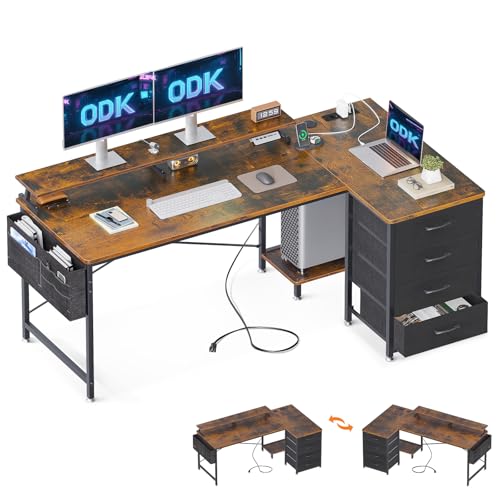 Odk Escritorio Esquinero Con 4 Cajones, Escritorio En L Reversible Con 2 Puertos De Carga Usb Y 2 Enchufes, Mesa En L Con Estante Para Monitor Para Oficina En Casa Marrón, 160x80x84.7cm Odk Escritorio Esquinero Con 4 Cajones, Escritorio En L Reversible Con 2 Puertos De Carga Usb Y 2 Enchufes, Mesa En L Con Estante Para Monitor Para Oficina En Casa Marrón, 160x80x84.7cm
