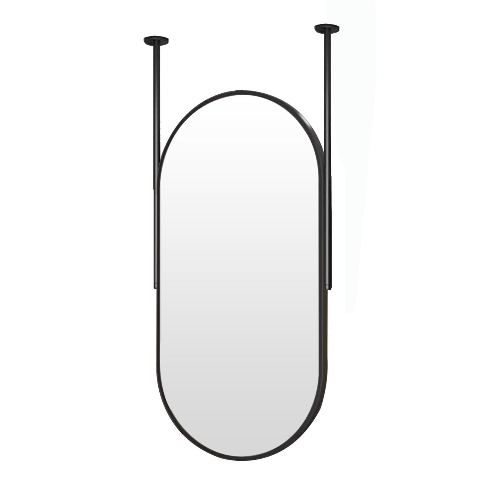 Gaommini Ceiling Mount Bathroom Mirror with Double Rods, Oval Metal Frame Vanity Mirror Decorative Hanging Rod Wall Mirrors for Living Room Hallway, Black(C,50cmx70cm)