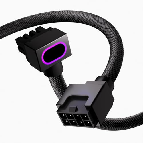 Image of 8PIN CPU Extension Cable, ARGB PC Cable with 5V 3Pin,18AWG 90 Right-Angle Design for Cleaner PC Builds,Male-to-Female Connectors Suitable for Various CPU and Power Supply.30CM(Black-CPU-Clip A)