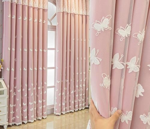 Rideaux occultants pour chambre moderne rose double couche à crochets 2pcs