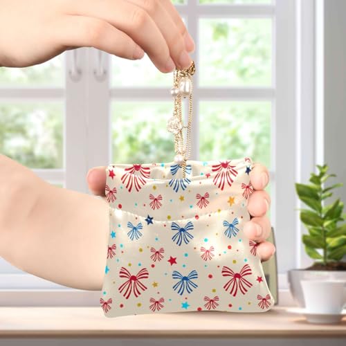 Striped Bows Stars Coin Purse Leather Pouch Change Purse, Squeeze Coin Pouch for Cards, Keys & Lipsticks, Unisex4