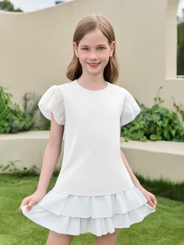 Haloumoning Girls Mesh Ruffle Sleeve Shirts Kids Cute Crewneck Tops Casual Summer Blouse 5-14 Years4