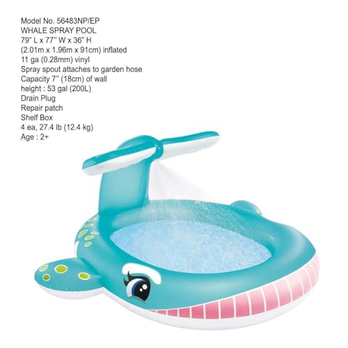 Image of LONGMIRE Inflatable Whale Spray Kiddie Portable & Foldable Kids Swimming Pool Outdoor & Indoor Baby Bath Tub Water Pool for 10 Years Up Kids and Adults
