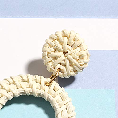 Woven Rattan Earrings Boho Colored Straw Wicker Braid Drop Dangle Earrings Handmade Circle Hoop Earrings Statement Stud Earrings For Women Girls (White) #TOP5