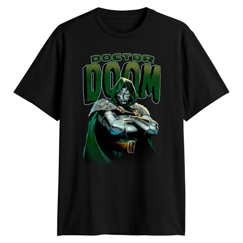 Image of Marvel Comics Doctor Doom Block Letter Adult T-Shirt Retro 90s Villain, Black, Medium