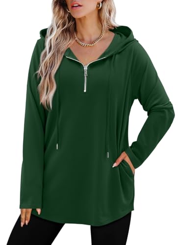BETTE BOUTIK Womens Quarter Zip Tunic Hoodies Pullover Long Hooded Sweatshirts S-3XL