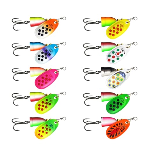 YROHGKPN 10Pcs Trout Spinner Baits Set with Treble Hook 5/6/8/9/11g Fishing Lure Spinnerbait Saltwater Fishing Tackle Accessory