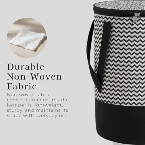 Image of Large Collapsible Laundry Hamper, 45L Capacity, Zip-Top Lid & Carry Handles, Space-Saving Foldable Design, Black