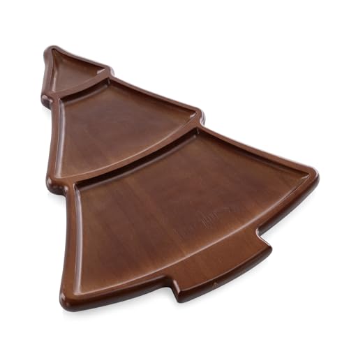 Picnic TIME Christmas Tree Serving Tray, Holiday Appetizer Tray, Wooden Charcuterie Board, (Stained Parawood)